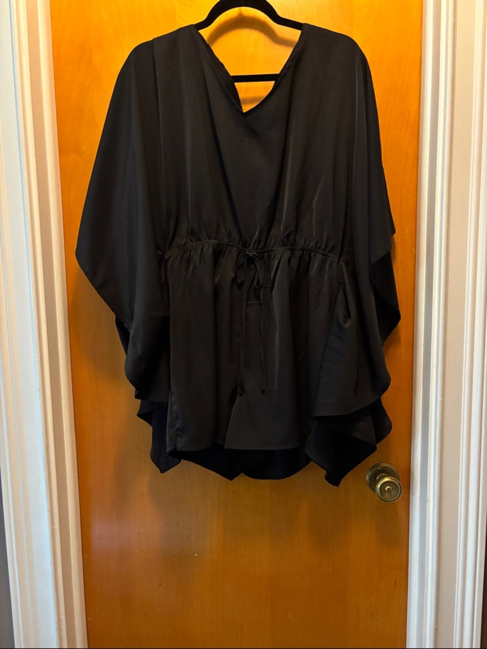 Black Flowing V-Neck Drawstring bat wing romper